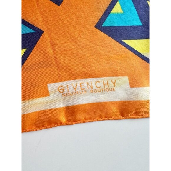 Vintage GIVENCHY Orange Geometric Print Silk Satin 30" x 30" Square Scarf - Picture 14 of 16